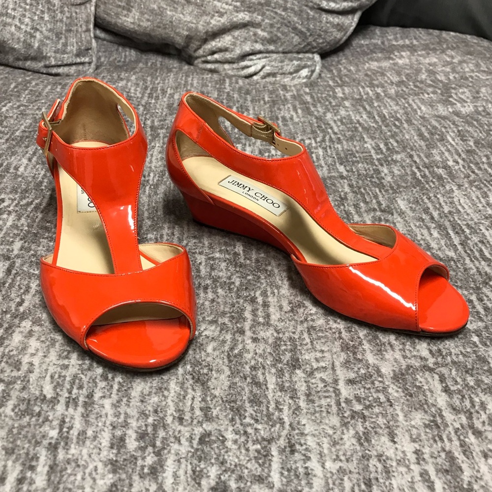JIMMY CHOO coral wedges